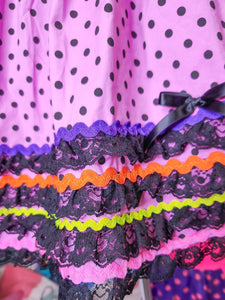 Purple/black polka dot lace/rickrack Halloween Spank kei skirt size L