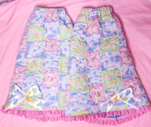 Retro 90's pastel patchwork quilted leg warmers, fairy spank kei teddy bear