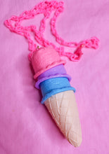 Load image into Gallery viewer, Triple scoop kawaii ice cream cone necklace, kidcore Harajuku J-fashion