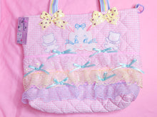 Load image into Gallery viewer, Pink gingham retro animal pastel ruffle iridescent lace quilted tote bag