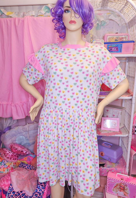 SALE Conversation hearts print rib knit sack dress, size 2X fairy spank kei lovecore