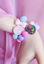 Load image into Gallery viewer, Pink purple rose iridescent bow kandi stretch bracelet