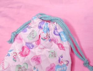 Conversation hearts lovecore quilted oxford drawstring bag