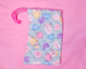 Mint conversation hearts lovecore quilted oxford drawstring bag