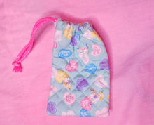 Load image into Gallery viewer, Mint conversation hearts lovecore quilted oxford drawstring bag