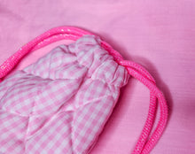 Load image into Gallery viewer, Pink quilted gingham drawstring bag