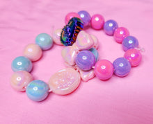 Load image into Gallery viewer, Pink purple rose iridescent bow kandi stretch bracelet