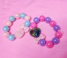 Load image into Gallery viewer, Pink purple rose iridescent bow kandi stretch bracelet