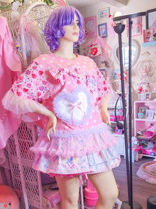 Pink dot lovecore spank kei maximalist boxy top, size XL