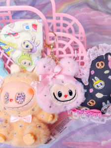 Labubu snacks heart plush bag charm, key chain trinket