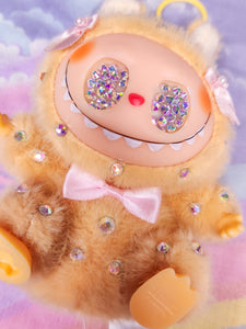 Tan Labubu full body crystal bling plush bag charm, key chain trinket Lafufu