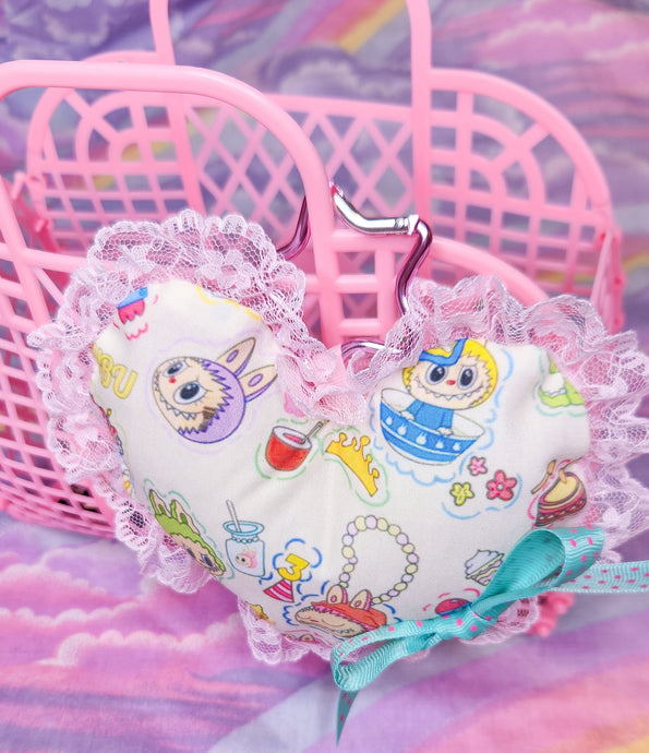 Labubu party heart plush bag charm, key chain trinket