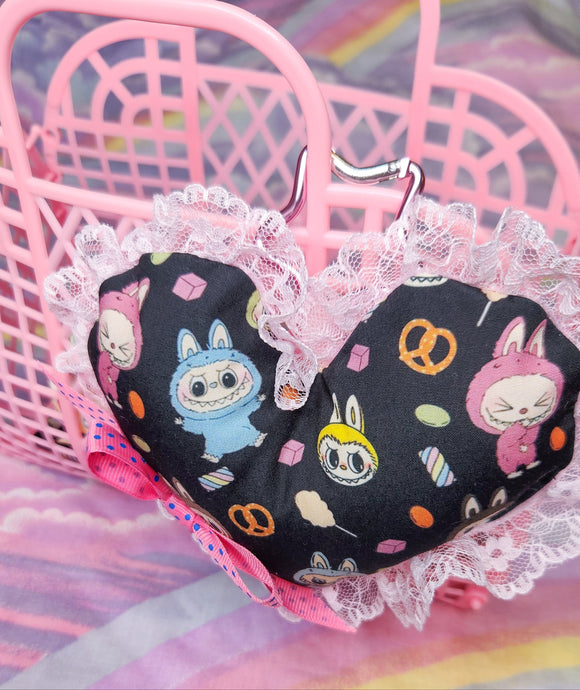 Labubu snacks heart plush bag charm, key chain trinket