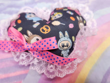 Load image into Gallery viewer, Labubu snacks heart plush bag charm, key chain trinket
