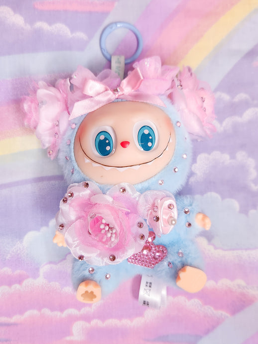 Blue/pink Hime gyaru Lafufu plush key chain trinket, Labubu bag charm