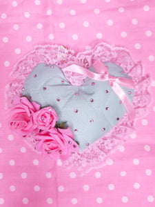 Mint green quilted heart plush key chain trinket, Hime gyaru bling
