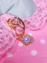Load image into Gallery viewer, Mint green quilted heart plush key chain trinket, Hime gyaru bling