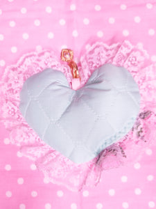 Mint green quilted heart plush key chain trinket, Hime gyaru bling