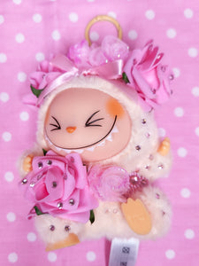 Ivory Labubu plush key chain trinket, Hime gyaru bling lafufu