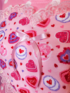 Heart cake polka dot cutsew ruffle blouse, pink lovecore size L