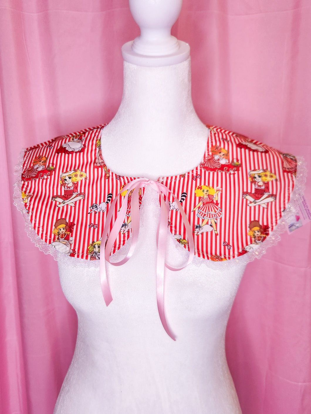 Candy Candy red striped detachable collar, iridescent lace, showa era