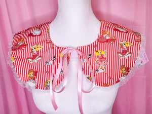Candy Candy red striped detachable collar, iridescent lace, showa era