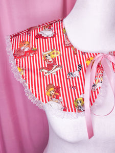 Candy Candy red striped detachable collar, iridescent lace, showa era