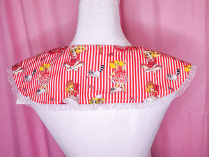 Candy Candy red striped detachable collar, iridescent lace, showa era