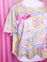 Load image into Gallery viewer, Rainbow gingham collage crop top, fairy spank kei size XL
