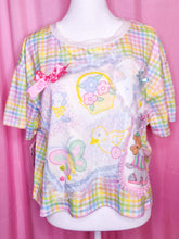 Load image into Gallery viewer, Rainbow gingham collage crop top, fairy spank kei size XL