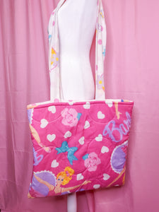 90's ballerina doll upcycled quilted tote bag, fairy spank kei
