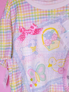 Rainbow gingham collage crop top, fairy spank kei size XL