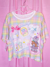 Load image into Gallery viewer, Rainbow gingham collage crop top, fairy spank kei size XL
