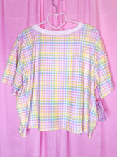Load image into Gallery viewer, Rainbow gingham collage crop top, fairy spank kei size XL