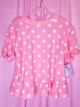 Load image into Gallery viewer, Heart cake polka dot cutsew ruffle blouse, pink lovecore size L