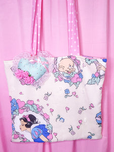 Snow White upcycled quilted tote bag, fairy spank kei