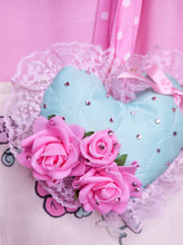 Load image into Gallery viewer, Mint green quilted heart plush key chain trinket, Hime gyaru bling
