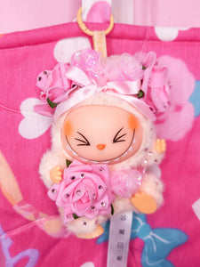 Ivory Labubu plush key chain trinket, Hime gyaru bling lafufu