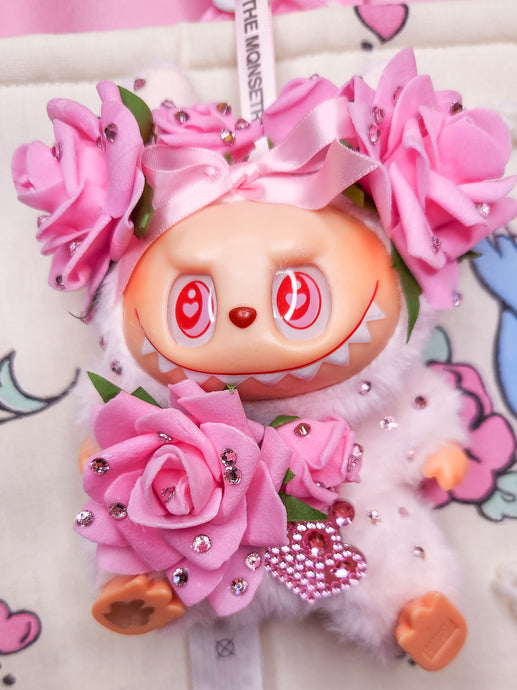 Pink Labubu plush key chain trinket, Hime gyaru bling lafufu