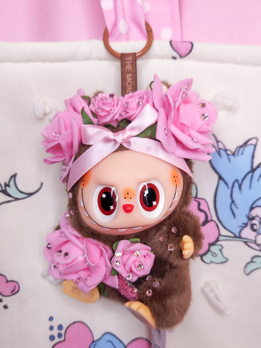 Brown Labubu plush key chain trinket, Hime gyaru bling lafufu