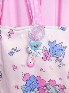 White magical girl moon wand bag charm key chain trinket, light-up decora rave