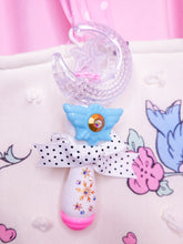 Load image into Gallery viewer, White magical girl moon wand bag charm key chain trinket, light-up decora rave