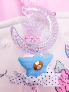 White magical girl moon wand bag charm key chain trinket, light-up decora rave