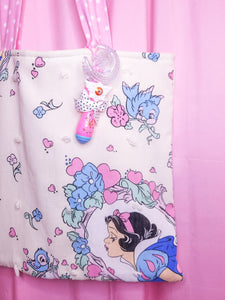 Pink magical girl moon wand bag charm key chain trinket, light-up decora rave