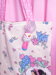Pink magical girl moon wand bag charm key chain trinket, light-up decora rave