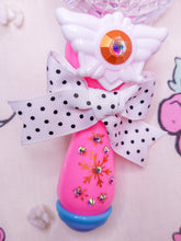 Load image into Gallery viewer, Pink magical girl moon wand bag charm key chain trinket, light-up decora rave