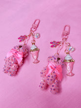 Load image into Gallery viewer, Pink teddy bear bling key chain trinket, rhinestone bag charm y2K sweet lolita Hime gyaru