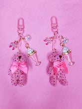 Load image into Gallery viewer, Pink teddy bear bling key chain trinket, rhinestone bag charm y2K sweet lolita Hime gyaru