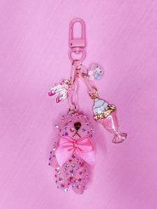 Pink teddy bear bling key chain trinket, rhinestone bag charm y2K sweet lolita Hime gyaru