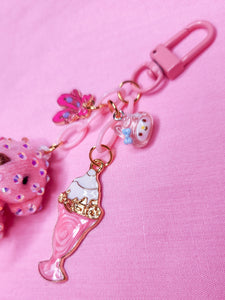 Pink teddy bear bling key chain trinket, rhinestone bag charm y2K sweet lolita Hime gyaru